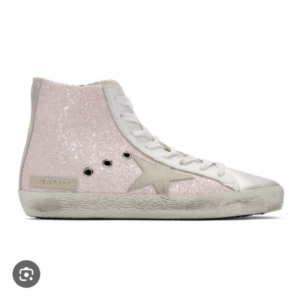 Golden Goose Pink and White Glitter Sneakers. Style: Francy